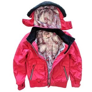 Y2K Vintage Five Fifty Five Womens Hot Pink Jacket Peacock Lining Faux Fur Small